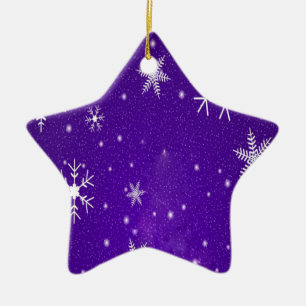 White Snowflakes with Blue-Purple Background Ceramic Ornament