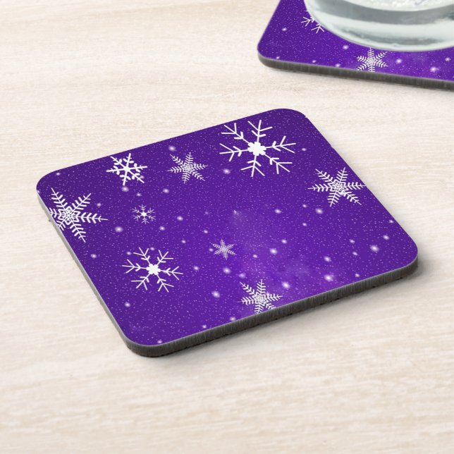 White Snowflakes with Blue-Purple Background Coaster (Left Side)