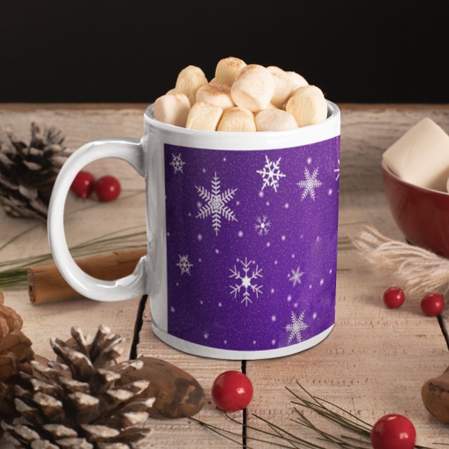White Snowflakes with Blue-Purple Background Coffee Mug (White Snowflakes with Blue-Purple Background Coffee Mug)