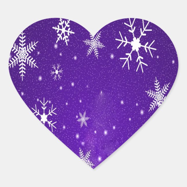 White Snowflakes with Blue-Purple Background Heart Sticker (Front)