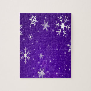 White Snowflakes with Blue-Purple Background Jigsaw Puzzle