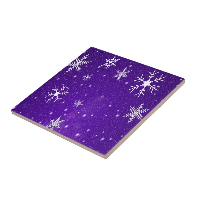 White Snowflakes with Blue-Purple Background Tile (Side)