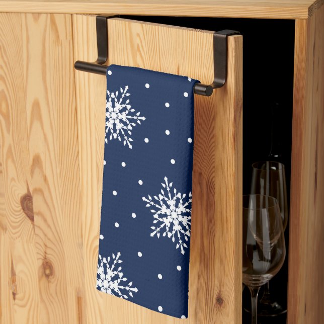 White Snowflakes with Polka Dots Kitchen Towel (Thirds Fold)