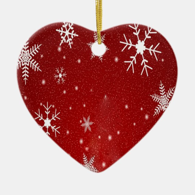 White Snowflakes with Red Background Ceramic Ornament (Front)
