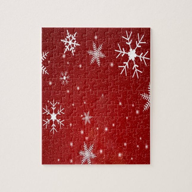 White Snowflakes with Red Background Jigsaw Puzzle (Vertical)