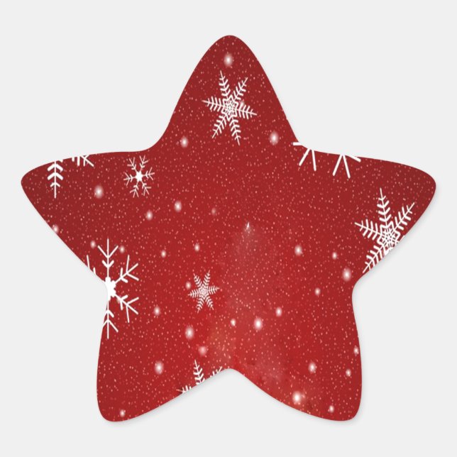 White Snowflakes with Red Background Star Sticker (Front)