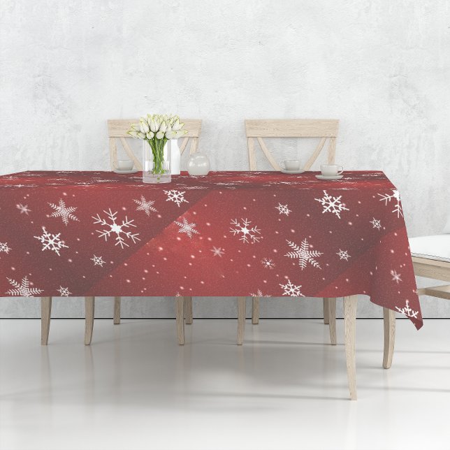 White Snowflakes with Red Background Tablecloth (White Snowflakes with Red Background Tablecloth)