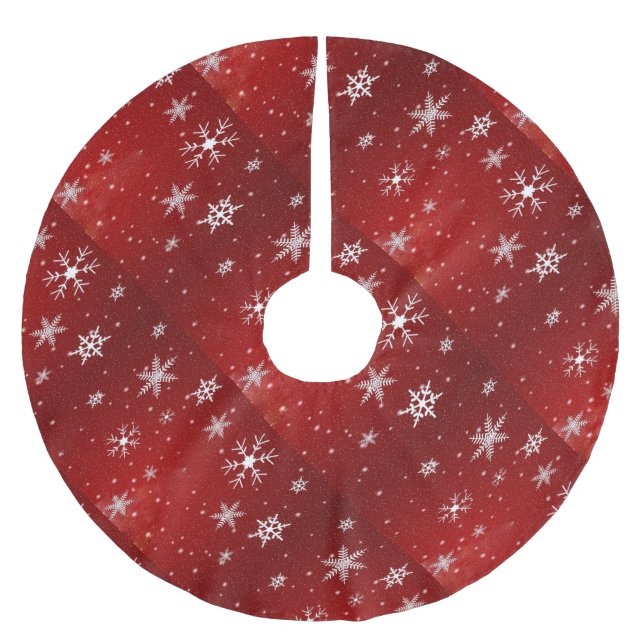 White Snowflakes with Red Background Tree Skirt (Front)