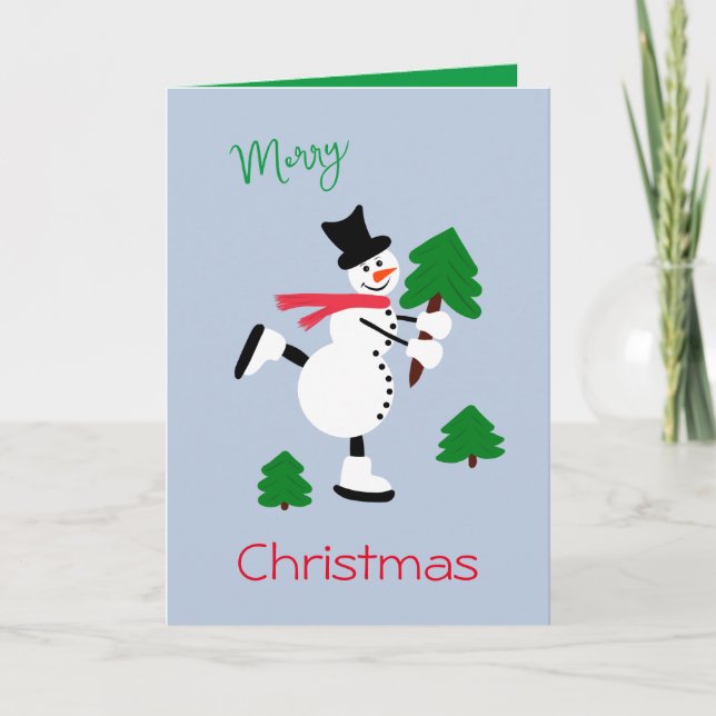 White snowman with Christmas Trees Card (Front)