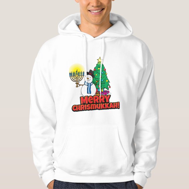 White  Snowman with Menorah Merry Chrismukkah Hoodie (Front)