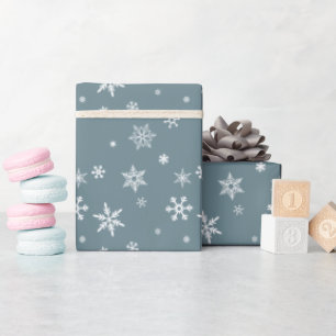 White Snows on Dusty Blue Modern Christmas Gift Wrapping Paper