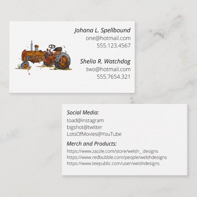 White Social introduction calling card-tractor Business Card (Front/Back)