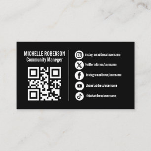 White social media icons QR or logo on black Business Card