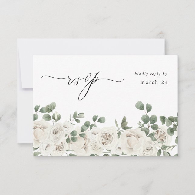 White Soft Floral & Eucalyptus w Meal RSVP Card (Front)