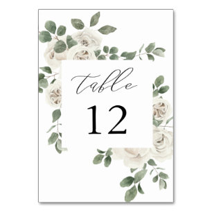 White Soft Floral Table Number