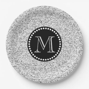 White Soft with Black Dots Monogram Paper Plate