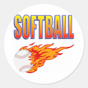 White Softball Flame Ball Classic Round Sticker