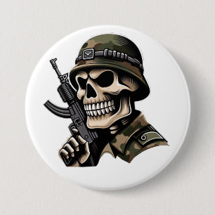 White soldier skull 3 inch round button