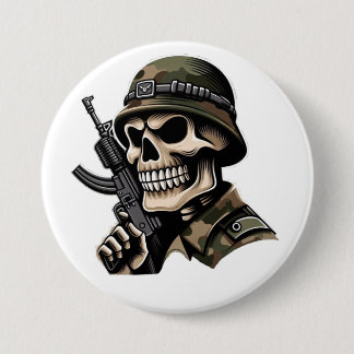 White soldier skull 3 inch round button