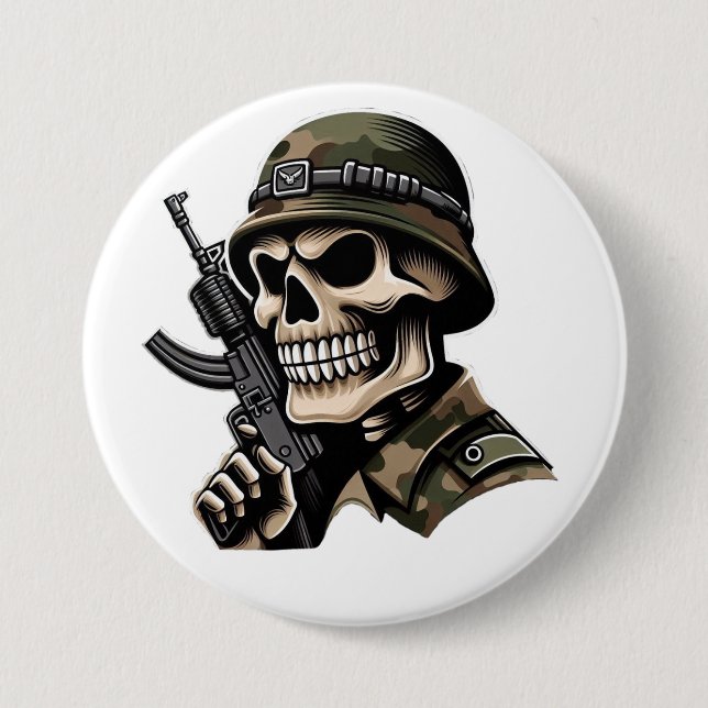 White soldier skull 3 inch round button (Front)