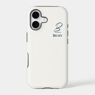 White Solid Colour Blue Initials and Name