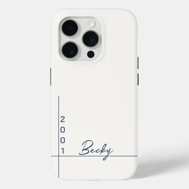 White Solid Colour Blue Name and Year Case-Mate iPhone Case (Back)