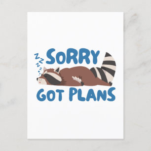 White Sorry Got Plans Funny Raccoon Postcard