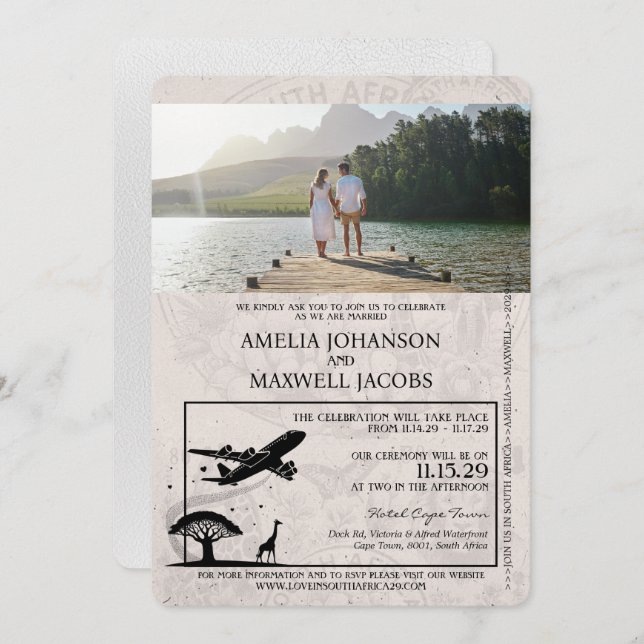 White South Africa Passport Wedding Invitation (Front/Back)