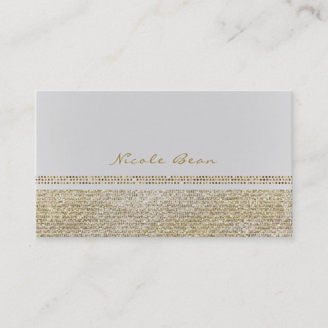 White & Sparking Gold Glam Bling Chic Elegant Business Card (Front)