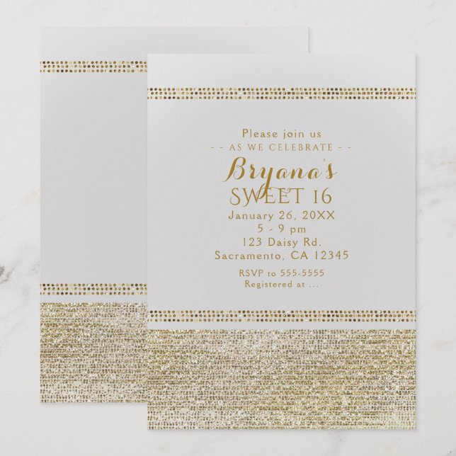 White & Sparking Gold Glam Chic Party Invitations (Front/Back)