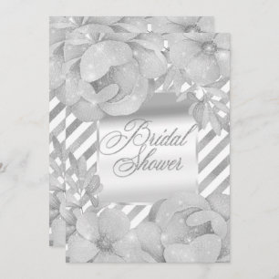 White Sparkle Glam Glitter Floral Bridal Shower Invitation