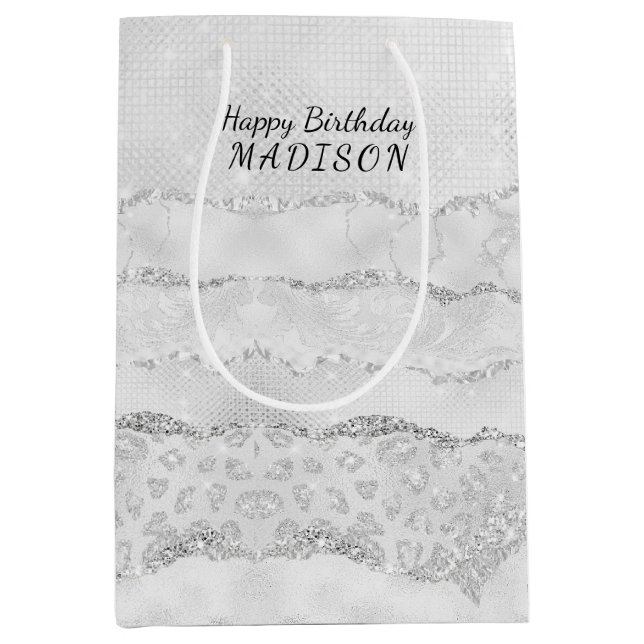 White Sparkle Glitter  Medium Gift Bag (Front)