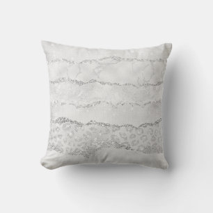 White Sparkle Glitter  Throw Pillow