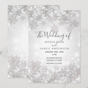 White Sparkle Snowflakes Winter Wonderland Wedding Invitation