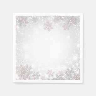 White Sparkle Snowflakes Winter Wonderland Wedding Napkin
