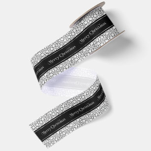 White Sparkling Gemstones Merry Christmas Text Satin Ribbon
