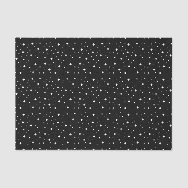 White Sparkling Stars on Black Tissue Paper (Front)