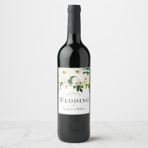 White Sparkling Wine Floral Wedding Wine Label