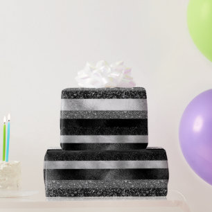 White Sparks with Black and Silver Glitter Wrapping Paper