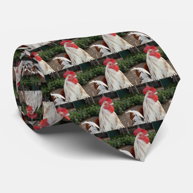 White Speckled Fluffy Rooster, Neck Tie (Rolled)