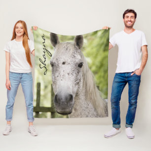 White Speckled Horse Name Personalized  Fleece Blanket