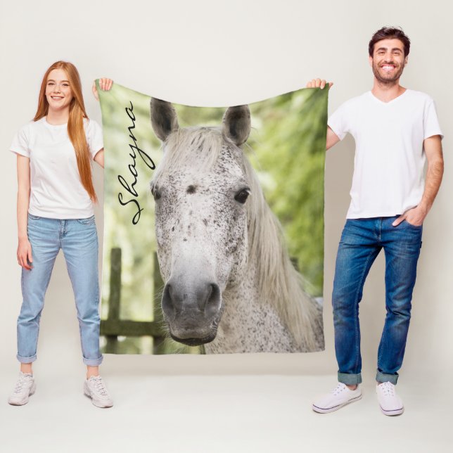 White Speckled Horse Name Personalized  Fleece Blanket (In Situ)