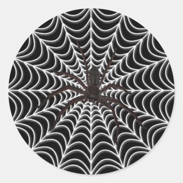 White Spider Web And Black Spider Halloween Classic Round Sticker (Front)