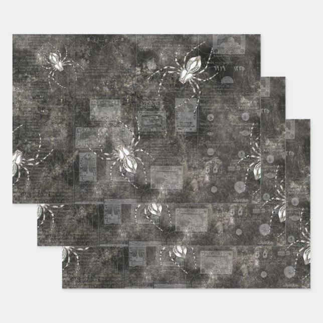White Spiders on Catalogue Newsprint Wrapping Paper Sheet (Set)