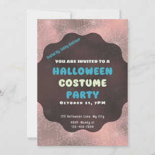 White Spiderwebs on Rose Gold Background Halloween Invitation