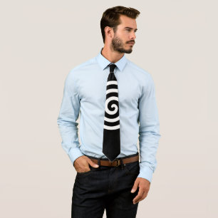 White Spiral Circle on Black Tie