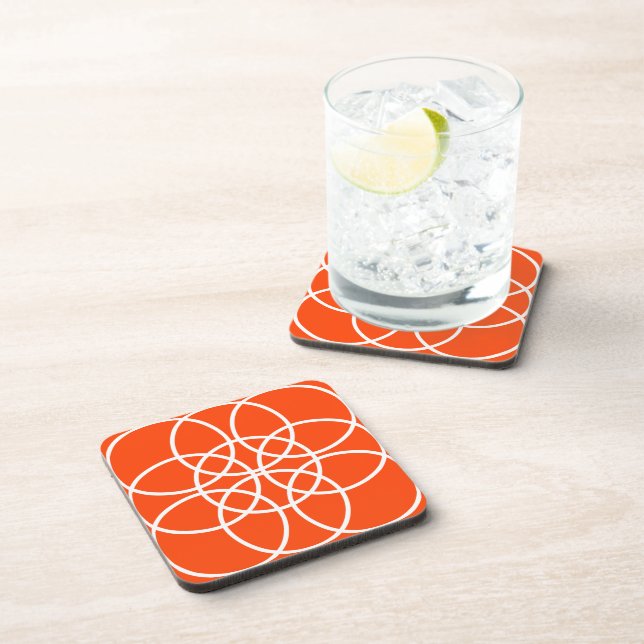 White Spiral Circles on Bright Orange Coaster (Right Side)