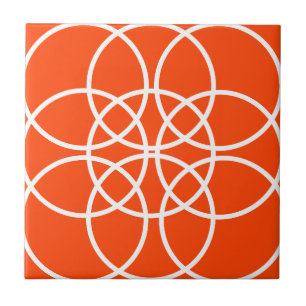 White Spiral Circles on Bright Orange Tile