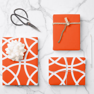 White Spiral Circles on Bright Orange Wrapping Paper Sheet