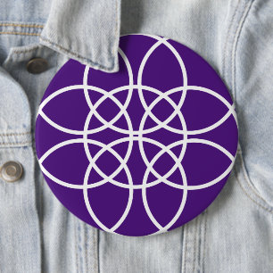 White Spiral Circles on Purple 6 Inch Round Button